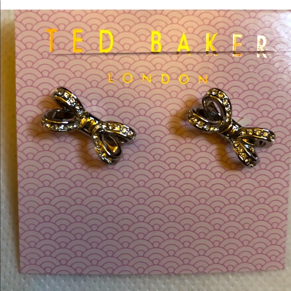 Ted Baker Olitta Silver Tone Mini Opulent Bow Stud Earrings Crystal Accents NWT - Picture 3 of 10